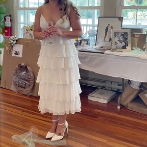 Lulus Tier to You White Swiss Dot Tiered Sleeveless Midi Dress